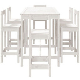 Berkfield 7 Piece Garden Bar Set White Solid Wood Pine - thumbnail 5