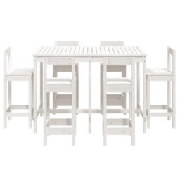 Berkfield 7 Piece Garden Bar Set White Solid Wood Pine - thumbnail 4