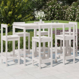 Berkfield 7 Piece Garden Bar Set White Solid Wood Pine - thumbnail 1