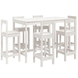 Berkfield 7 Piece Garden Bar Set White Solid Wood Pine - thumbnail 2