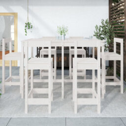 Berkfield 7 Piece Garden Bar Set White Solid Wood Pine - thumbnail 3