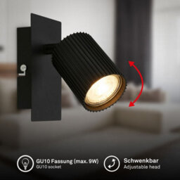 Briloner Gu10 Socket Black Adjustable Head Wall Light - thumbnail 2