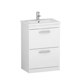 Royal Bathrooms Turin Gloss White 600mm Floor Standing Vanity Unit 2 Drawer With Minimalist Basin Sink - thumbnail 6
