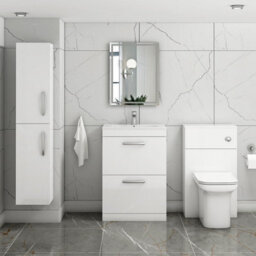Royal Bathrooms Turin Gloss White 600mm Floor Standing Vanity Unit 2 Drawer With Minimalist Basin Sink - thumbnail 2