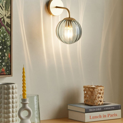 Beliani Art Deco Wall Lamp - Gold Metal Base With 28 Cm Cobalt Blue Glass Globe For Bedroom And Living Room - image 1
