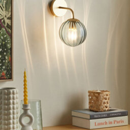 Beliani Art Deco Wall Lamp - Gold Metal Base With 28 Cm Cobalt Blue Glass Globe For Bedroom And Living Room - thumbnail 1