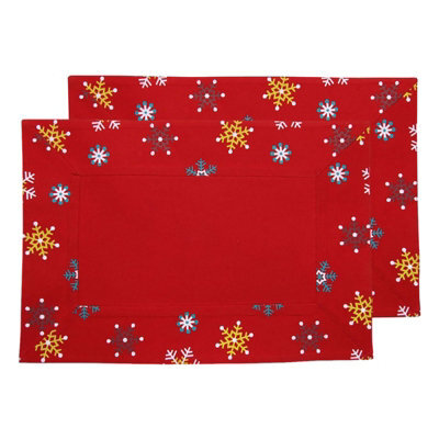 Homescapes Cotton Christmas Red Snowflake Pack Of 2 Placemats - image 1