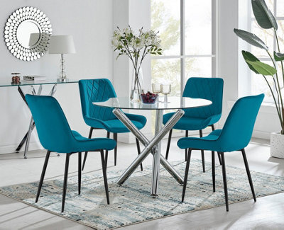 Furniturebox Uk Selina Round Dining Table And 4 Blue Pesaro Black Leg Chairs - image 1