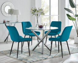 Furniturebox Uk Selina Round Dining Table And 4 Blue Pesaro Black Leg Chairs - thumbnail 1