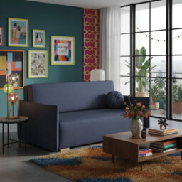 Viva Glov Iv Upholstered Sofa Bed With Bedding Storage Chipboard Frame Wood Legs Sleeping Function 174X98X85Cm Blue - thumbnail 3