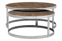 Orsina Silver Finish Nest Of 2 Round Tables,wooden Side Tables,metallic Bedside Table,decorative Table For Hallway