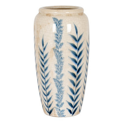 Hill Interiors Large Blue Flora Tall Olpe Vase - Ceramic - L18 X W18 X H37 Cm - White - image 1