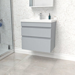 Nes Home Matt Grey 600mm 2 Drawer Wall Hung Vanity Cabinet & Basin Sink Unit