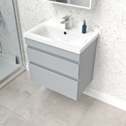 Nes Home Matt Grey 600mm 2 Drawer Wall Hung Vanity Cabinet & Basin Sink Unit - thumbnail 4