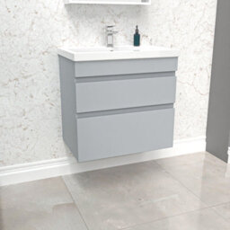 Nes Home Matt Grey 600mm 2 Drawer Wall Hung Vanity Cabinet & Basin Sink Unit - thumbnail 5