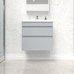 Nes Home Matt Grey 600mm 2 Drawer Wall Hung Vanity Cabinet & Basin Sink Unit - thumbnail 2