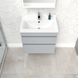 Nes Home Matt Grey 600mm 2 Drawer Wall Hung Vanity Cabinet & Basin Sink Unit - thumbnail 3