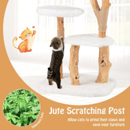 Costway Solid Wood Cat Tree 110 Cm Tall Cat Tower W/ Perch & Scratching Posts - thumbnail 5