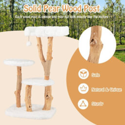 Costway Solid Wood Cat Tree 110 Cm Tall Cat Tower W/ Perch & Scratching Posts - thumbnail 7