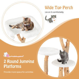 Costway Solid Wood Cat Tree 110 Cm Tall Cat Tower W/ Perch & Scratching Posts - thumbnail 4