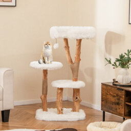 Costway Solid Wood Cat Tree 110 Cm Tall Cat Tower W/ Perch & Scratching Posts