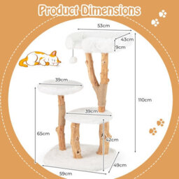 Costway Solid Wood Cat Tree 110 Cm Tall Cat Tower W/ Perch & Scratching Posts - thumbnail 3