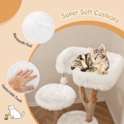 Costway Solid Wood Cat Tree 110 Cm Tall Cat Tower W/ Perch & Scratching Posts - thumbnail 8