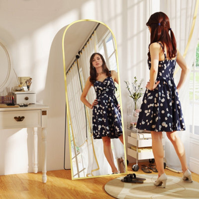 Homcom Aluminium Alloy Frame Full Body Mirror, Hanging Or Leaning, Gold - image 1