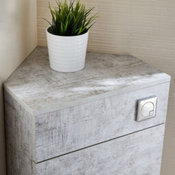 Homestylestore Concrete Grey Corner Bathroom Toilet Wc Unit And Black Flush Button