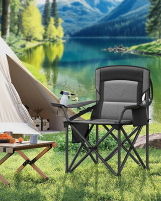 LEDREM Oversized Lumbar Support Camping Chair, Heavy-Duty Outdoor Folding Chair, Black - image 1