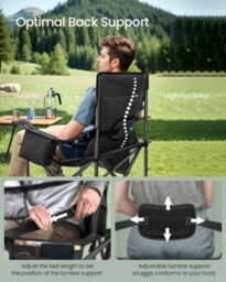 LEDREM Oversized Lumbar Support Camping Chair, Heavy-Duty Outdoor Folding Chair, Black - thumbnail 5
