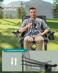 LEDREM Oversized Lumbar Support Camping Chair, Heavy-Duty Outdoor Folding Chair, Black - thumbnail 4