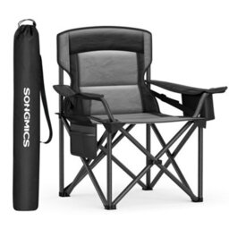 LEDREM Oversized Lumbar Support Camping Chair, Heavy-Duty Outdoor Folding Chair, Black - thumbnail 2