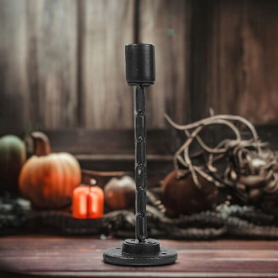 Urbn-Living Urbnliving Medium Black Metal Chain Link Design Candle Holder With Wooden Stand Home Décor - image 1