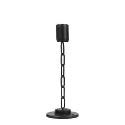 Urbn-Living Urbnliving Medium Black Metal Chain Link Design Candle Holder With Wooden Stand Home Décor - thumbnail 2