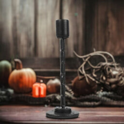 Urbn-Living Urbnliving Medium Black Metal Chain Link Design Candle Holder With Wooden Stand Home Décor