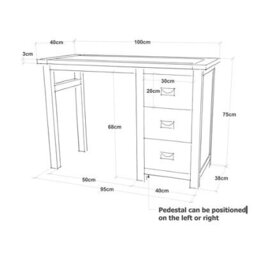 Cabinet Bits Lovere 3 Drawer Desk - Dressing Table Brass Drop Handle - thumbnail 2