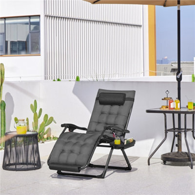 Yaheetech Xl Folding Zero Gravity Recliner With Padded Cushion Outdoor Sun Reclining Loungers Adjustable Chairs, Dark Grey - image 1