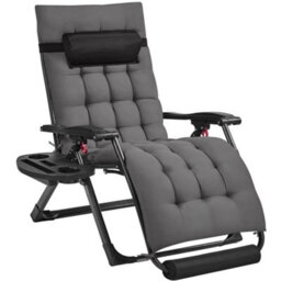 Yaheetech Xl Folding Zero Gravity Recliner With Padded Cushion Outdoor Sun Reclining Loungers Adjustable Chairs, Dark Grey - thumbnail 2