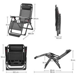 Yaheetech Xl Folding Zero Gravity Recliner With Padded Cushion Outdoor Sun Reclining Loungers Adjustable Chairs, Dark Grey - thumbnail 3