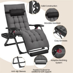 Yaheetech Xl Folding Zero Gravity Recliner With Padded Cushion Outdoor Sun Reclining Loungers Adjustable Chairs, Dark Grey - thumbnail 6