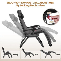 Yaheetech Xl Folding Zero Gravity Recliner With Padded Cushion Outdoor Sun Reclining Loungers Adjustable Chairs, Dark Grey - thumbnail 4