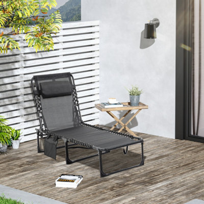 Outsunny Lounger Folding Reclining Camping Bed 5-Position Adjustable Black - image 1