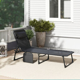 Outsunny Lounger Folding Reclining Camping Bed 5-Position Adjustable Black - thumbnail 9