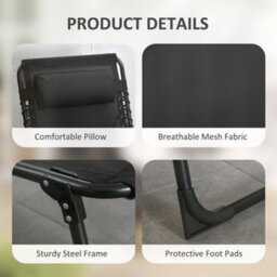 Outsunny Lounger Folding Reclining Camping Bed 5-Position Adjustable Black - thumbnail 5