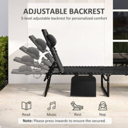 Outsunny Lounger Folding Reclining Camping Bed 5-Position Adjustable Black - thumbnail 4
