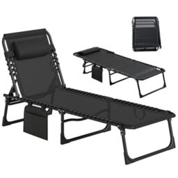 Outsunny Lounger Folding Reclining Camping Bed 5-Position Adjustable Black - thumbnail 2