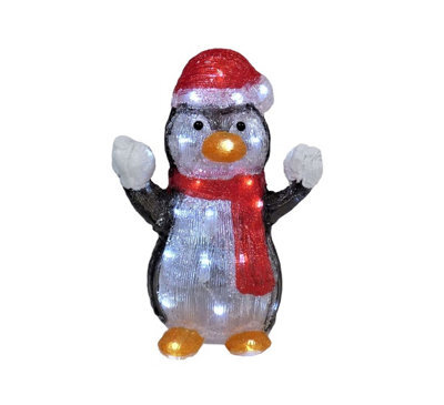 Lumineo Battery Operated Acrylic Christmas Penguin Light Bright White Led Light Snowball Fight Red Scarf - image 1