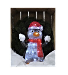 Lumineo Battery Operated Acrylic Christmas Penguin Light Bright White Led Light Snowball Fight Red Scarf - thumbnail 4
