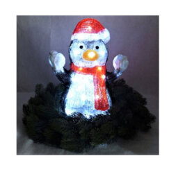 Lumineo Battery Operated Acrylic Christmas Penguin Light Bright White Led Light Snowball Fight Red Scarf - thumbnail 3